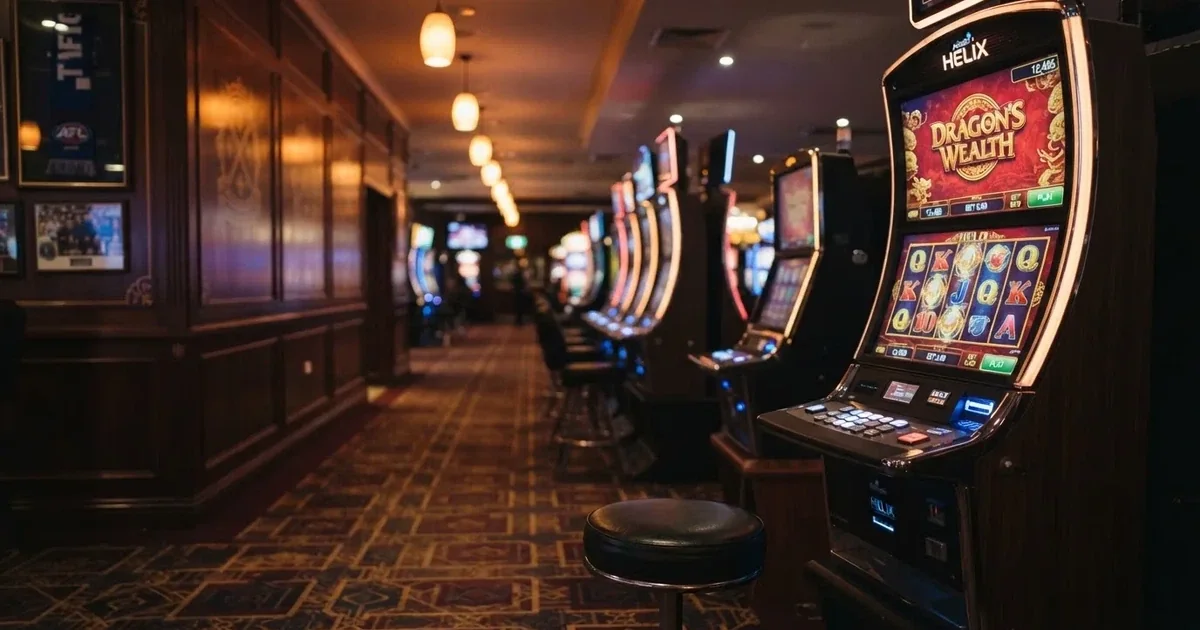 Gaming machines lined up inside a licensed club in central Canberra.