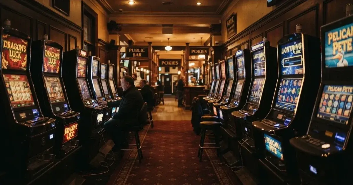 Electronic gaming machines inside a licensed pub in Geelong's town centre.