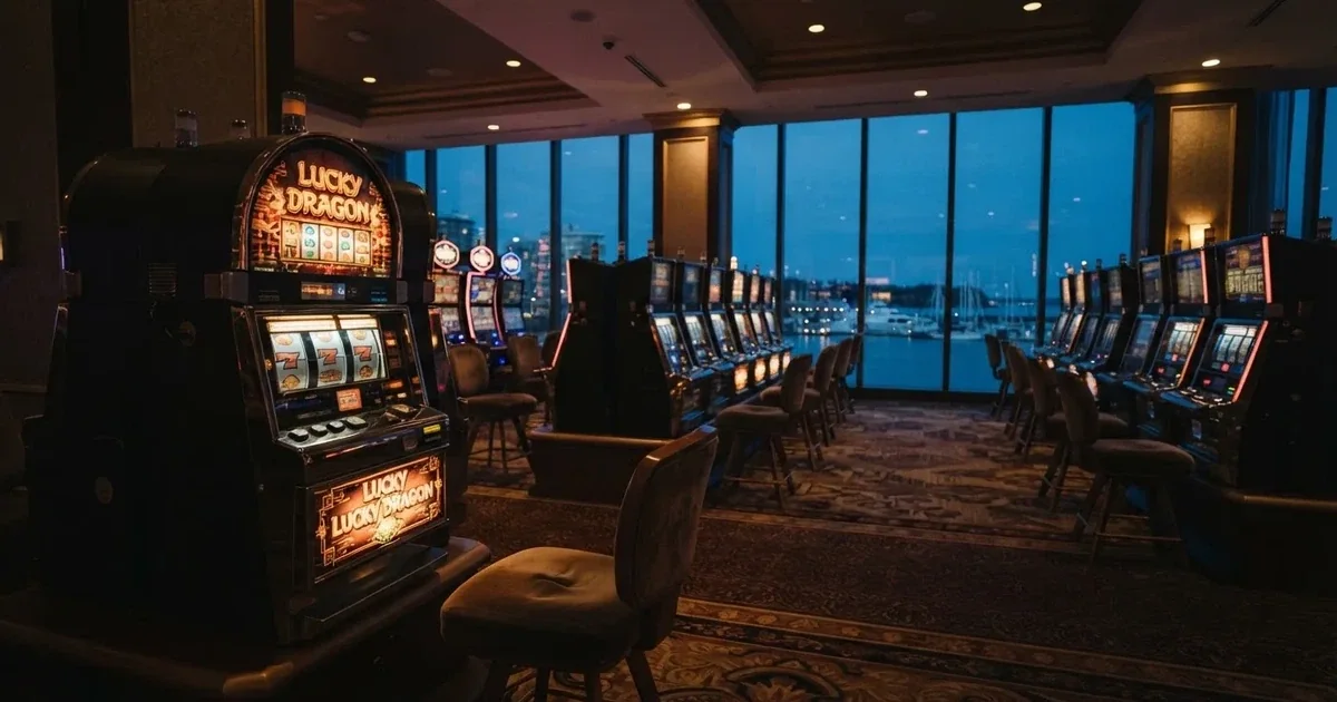 A quiet casino gaming floor inside a waterfront resort in Hobart.