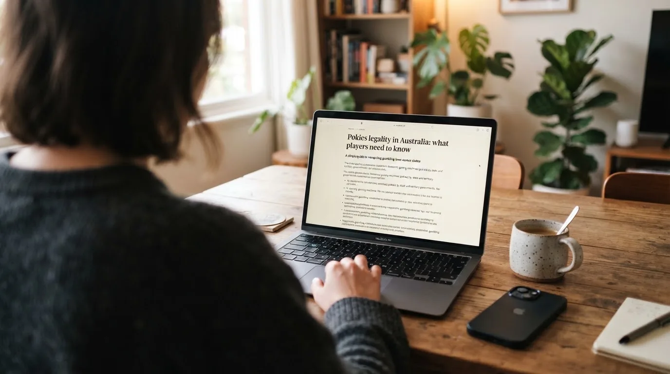 A person at a laptop reading a plain-language explainer article at a home desk.
