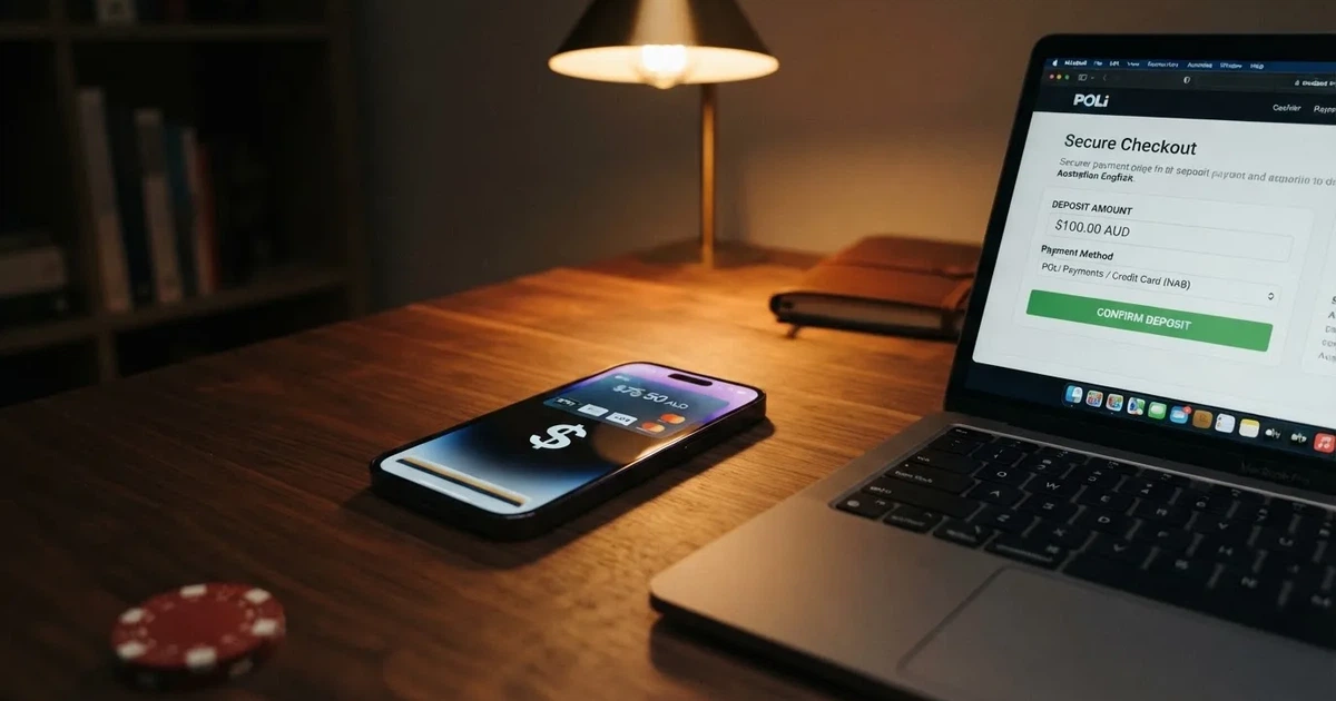 A smartphone screen showing a digital wallet balance next to a laptop cashier page.