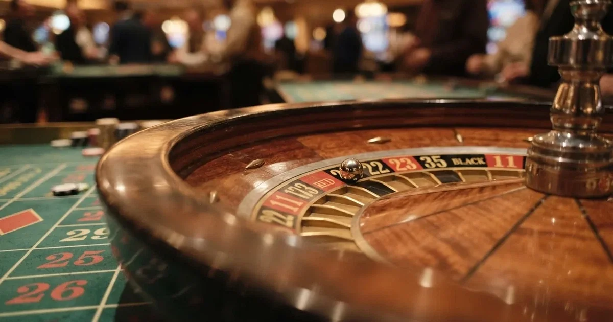A close-up of a roulette wheel with the ball settling into a numbered pocket.