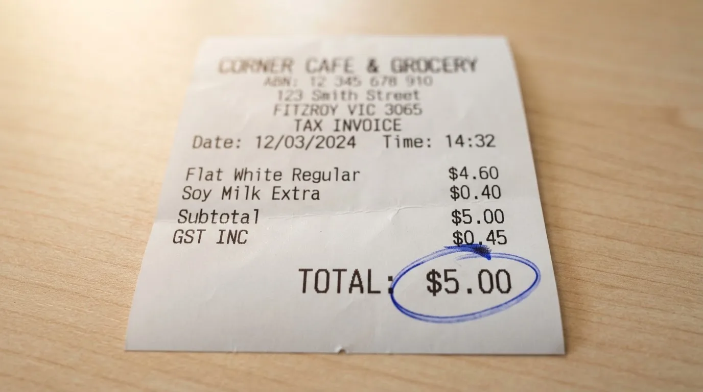A close-up of a receipt showing a small transaction amount circled in pen.