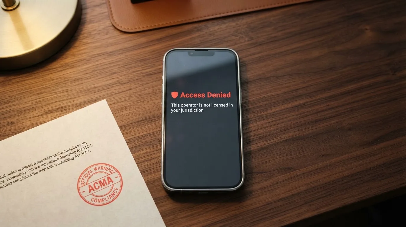 A printed government warning notice on a desk beside a laptop with a red alert icon on the screen.