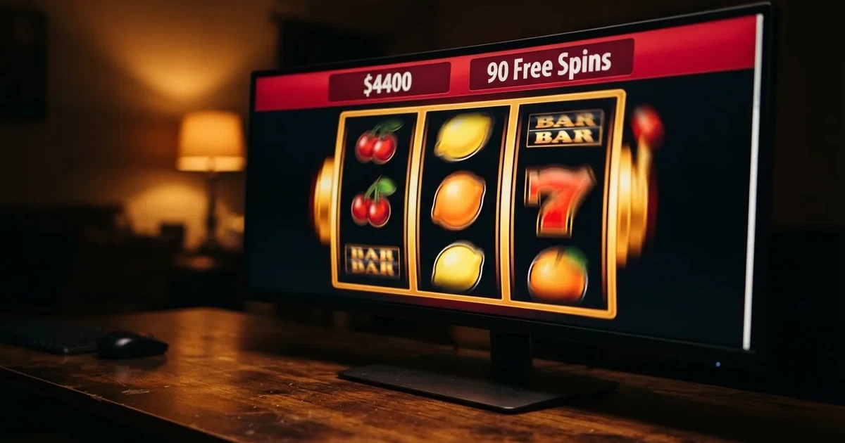 A close-up of a slot reel display shown on a monitor, no other windows open.