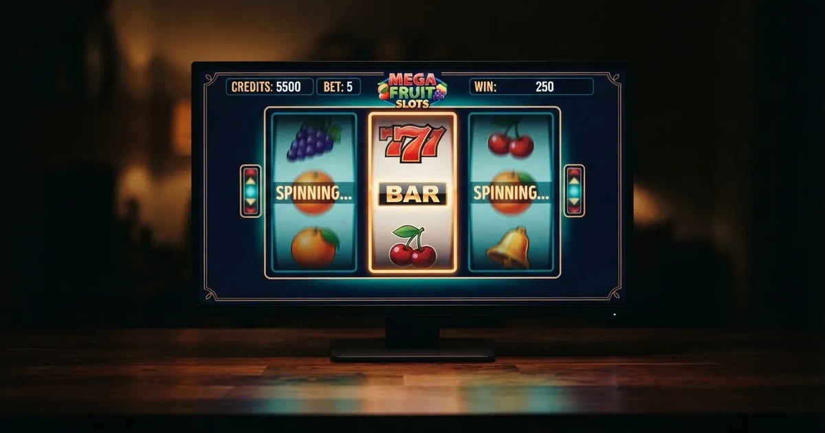 A close-up of a slot reel display shown on a monitor, no other windows open.